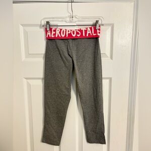 Y2K AERPOSTALE FOLDOVER LOGO WAISTBAND CROPPED CAPRI GRAY GREY PINK LEGGINGS XS